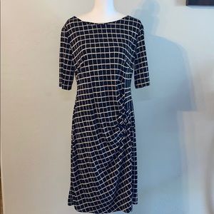 3/4 sleeve navy blue checkered dress